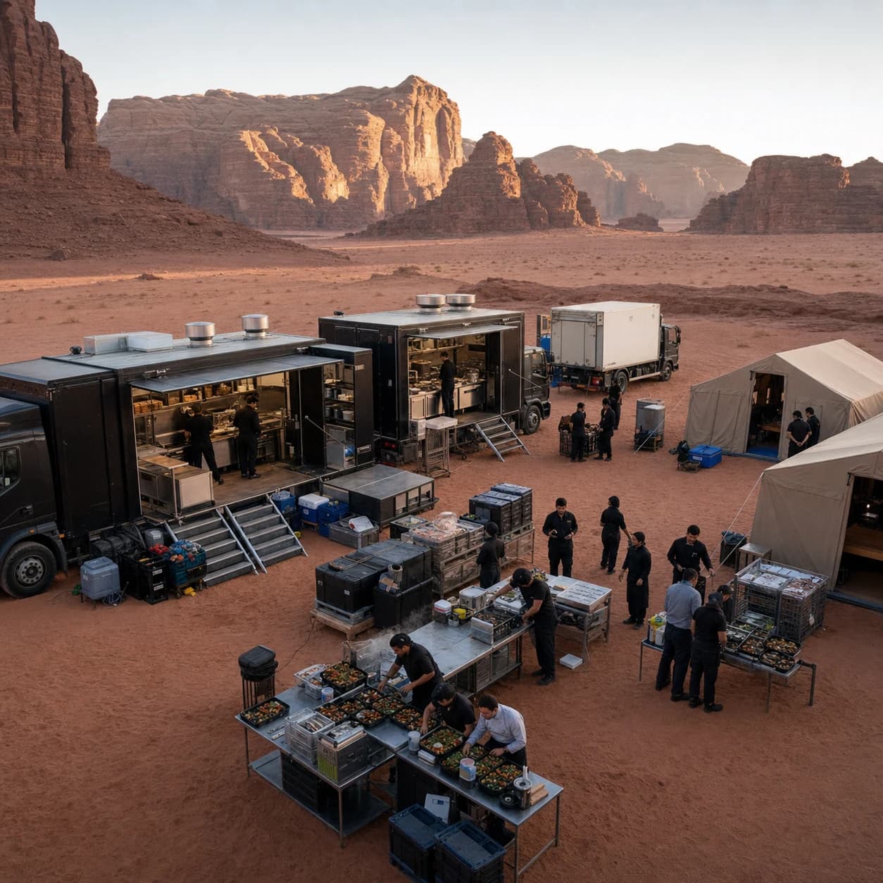 Remote film-production catering operation in Wadi Rum